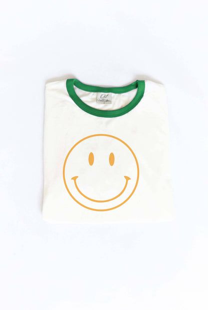 Smiley Face Ringer Graphic T-Shirt
