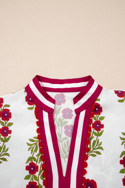 Floral Short Bubble Sleeve Contrast Top
