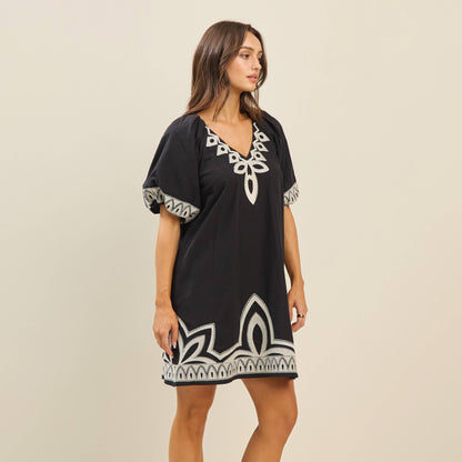 Embroidered Cotton Mini Dress
