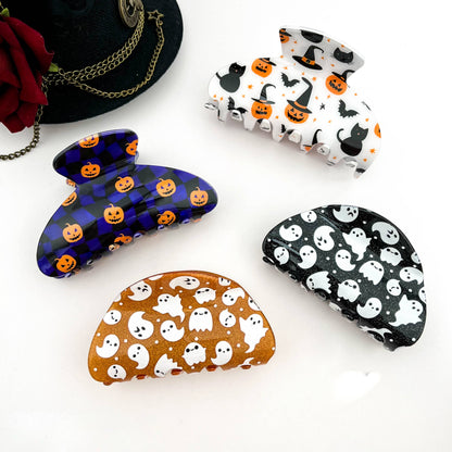 Pumpkin & Spirit Cat Halloween Claw Clip