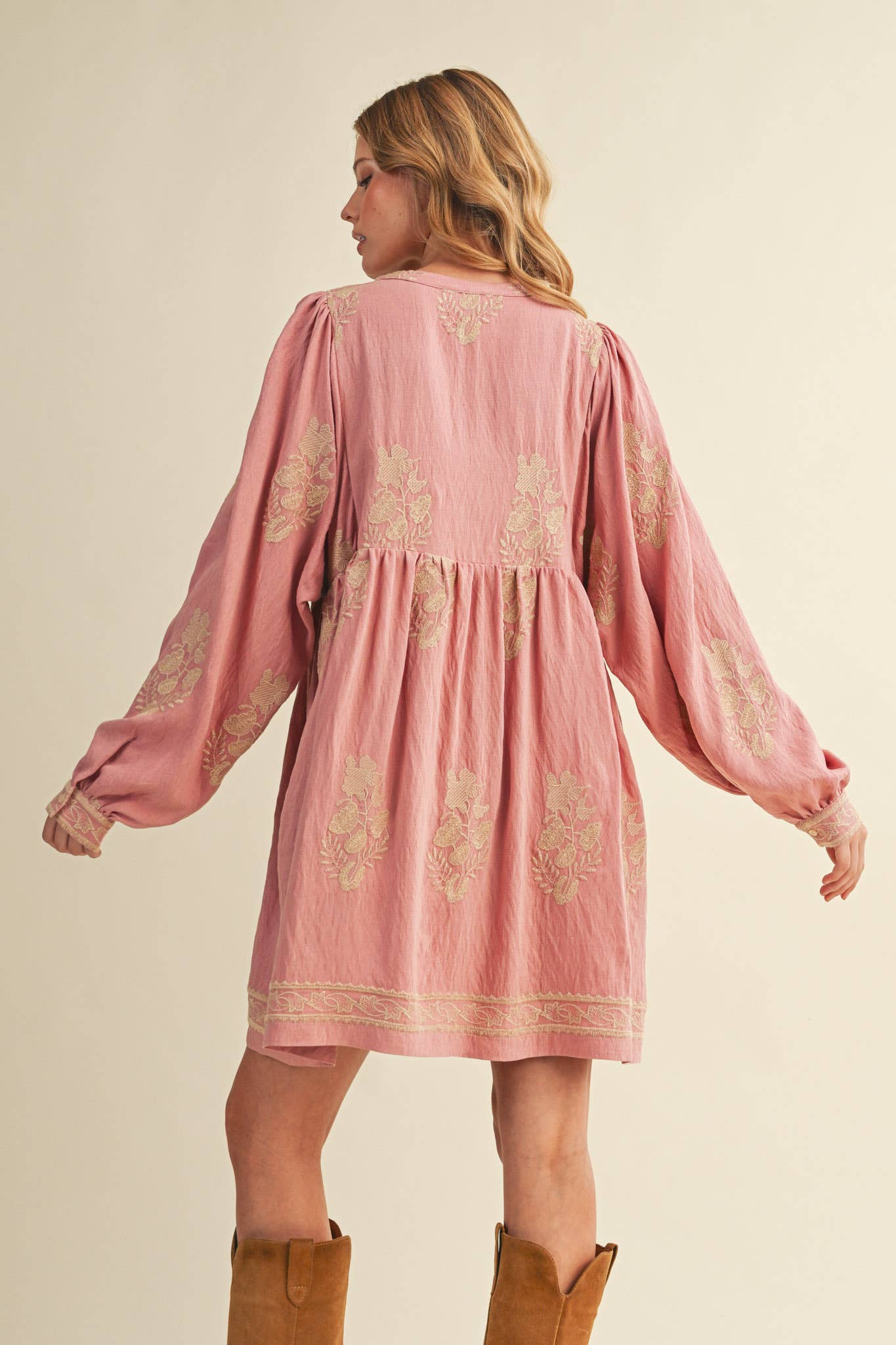 Embroidered Puff Sleeve Mini Dress