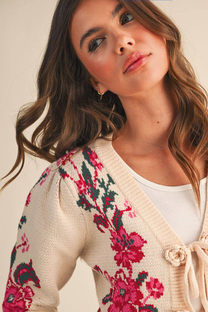 Floral Knit Tie-Front Cardigan