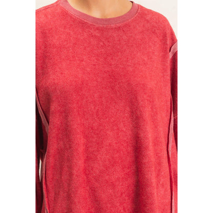 Oversized Raw Edge Crew Neck Sweatshirt
