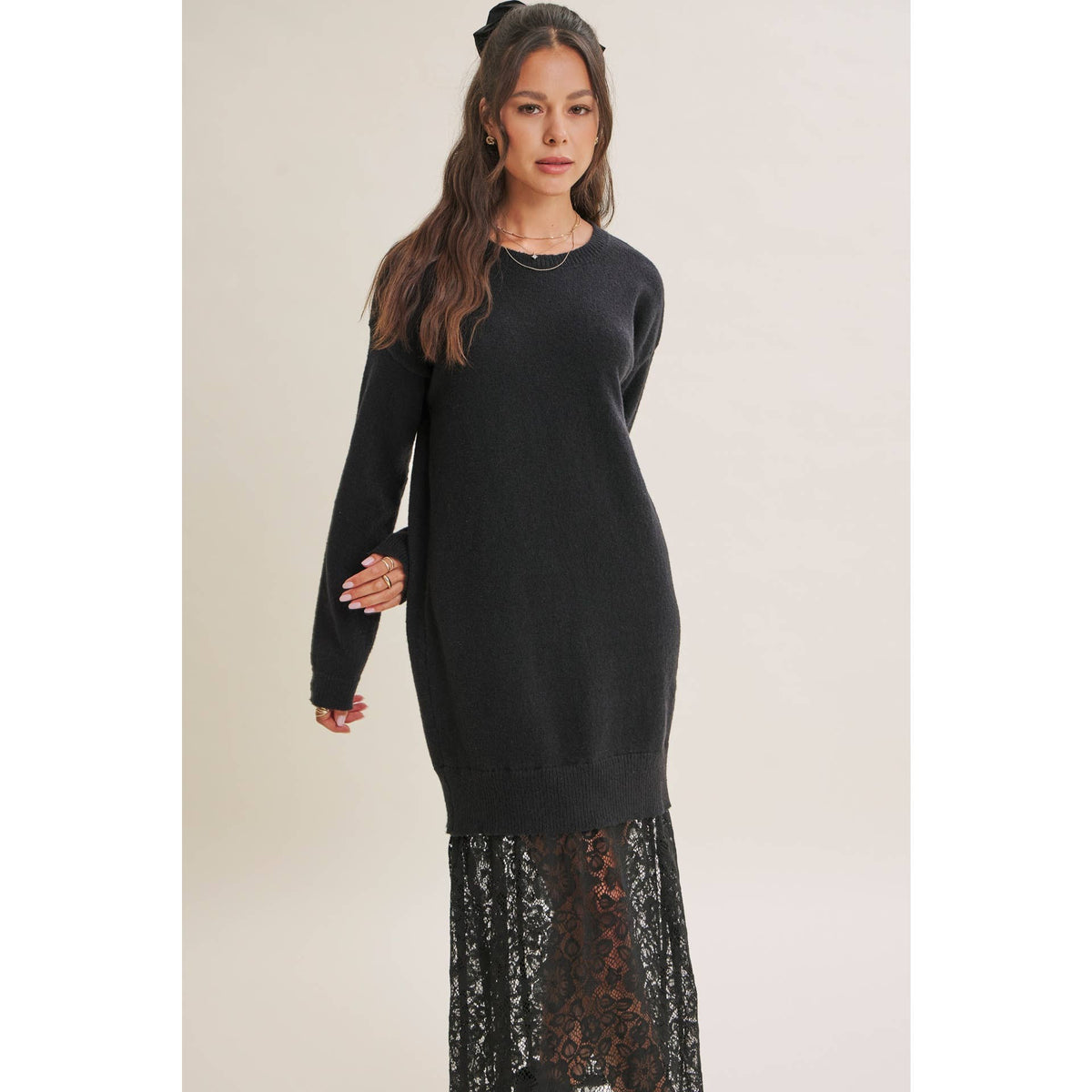 Lace Layered Maxi Sweater Dress