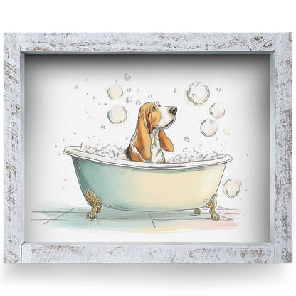 Basset Hound Bubble Bath Wood Framed Wall Art