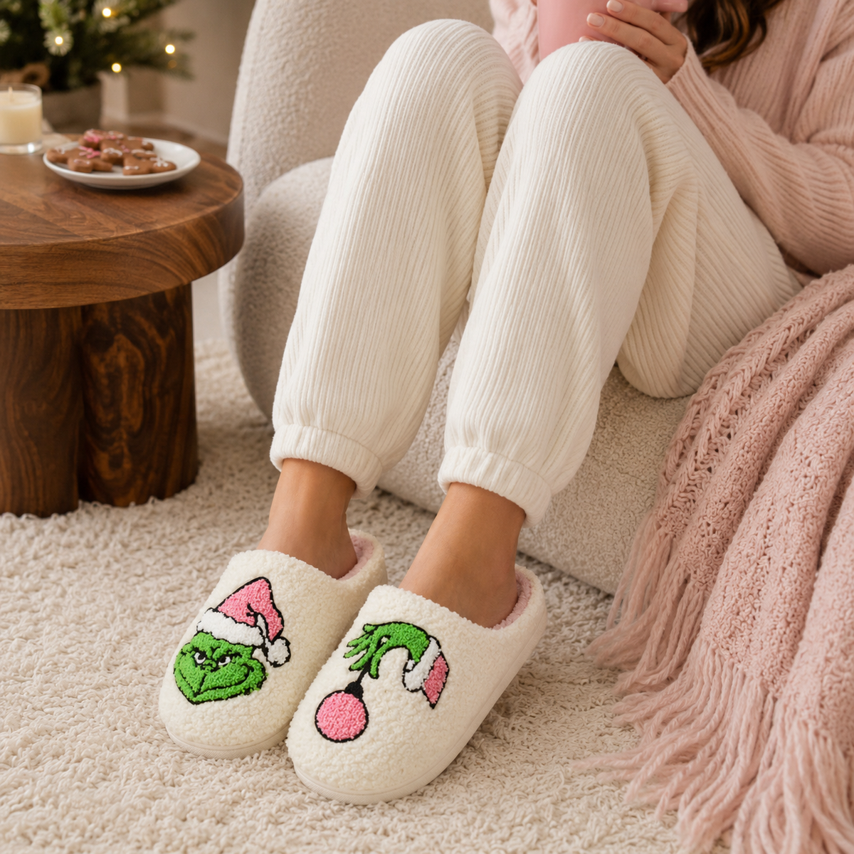 Sherpa Green Monster Christmas Slippers