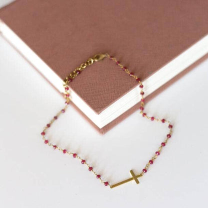 Trust Cross Necklace in Ruby Red