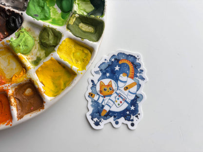 Astronaut Cat Vinyl Sticker – Space Explorer Feline Art