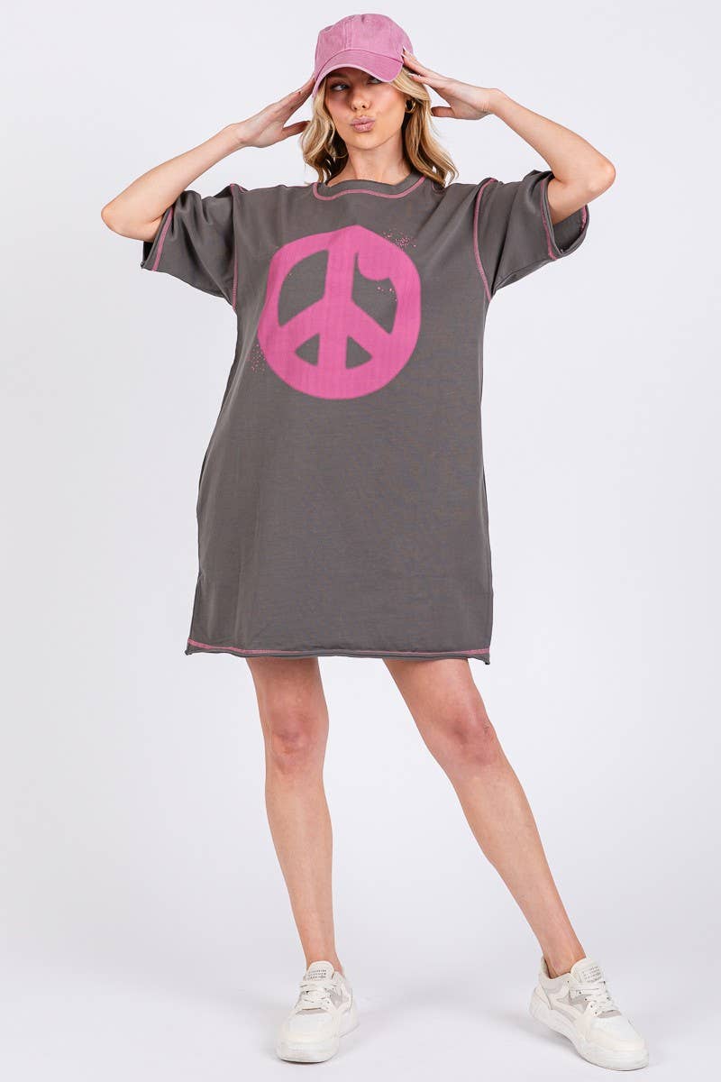Peace Print Cotton Mini Dress