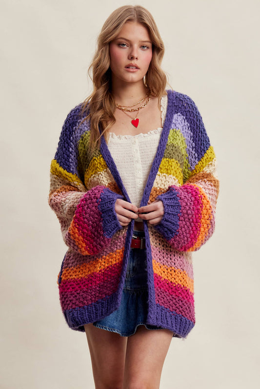 Rainbow Hand-Crochet Open Cardigan