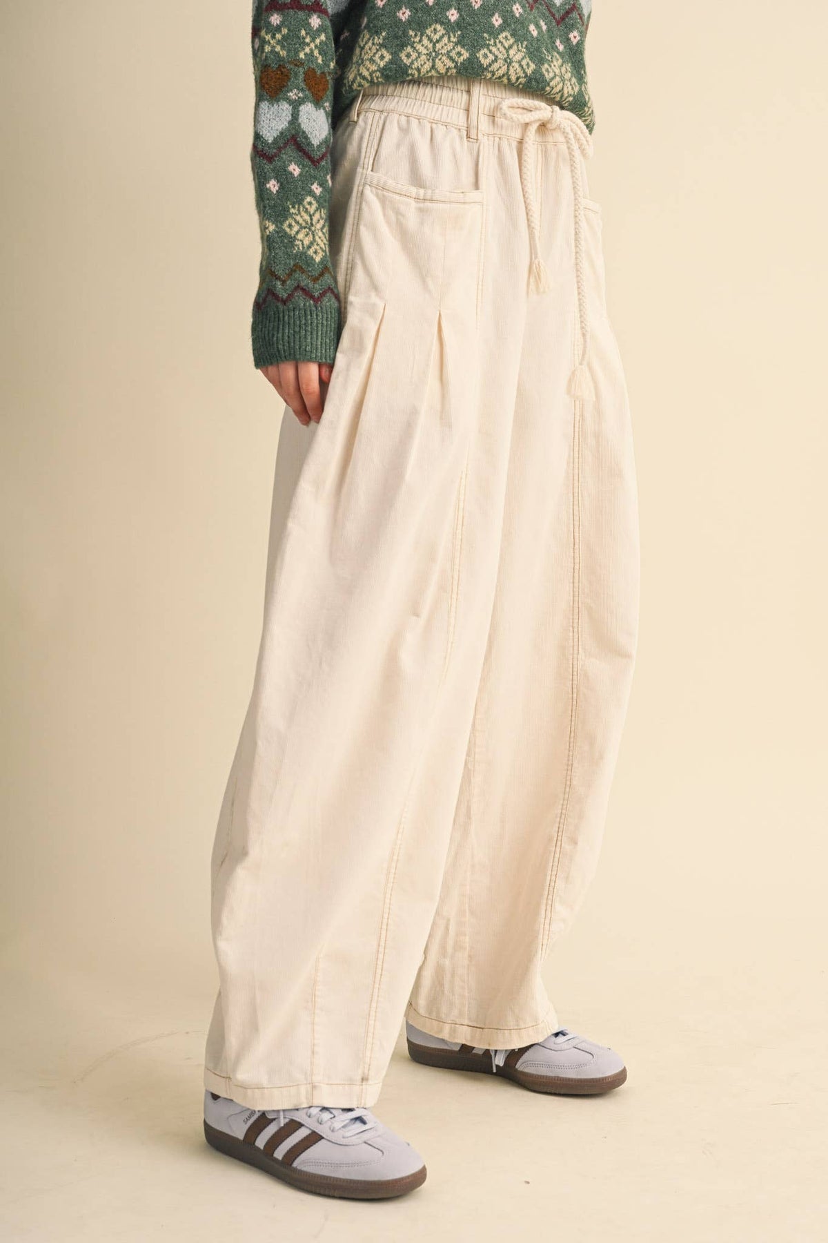 Washed Corduroy Barrel Pants