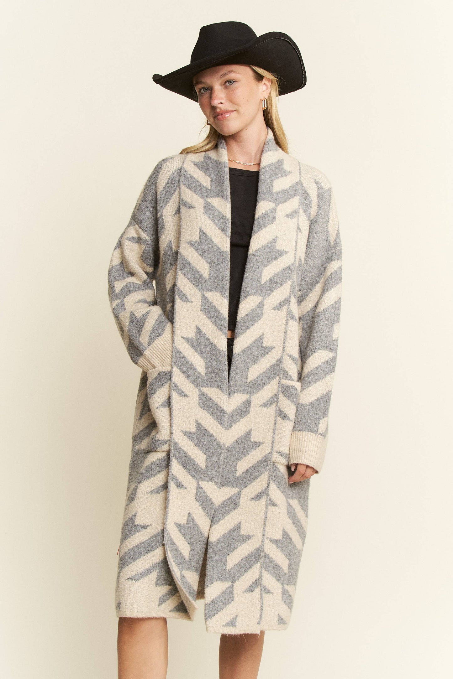 Houndstooth Print Cardigan