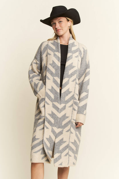 Houndstooth Print Cardigan