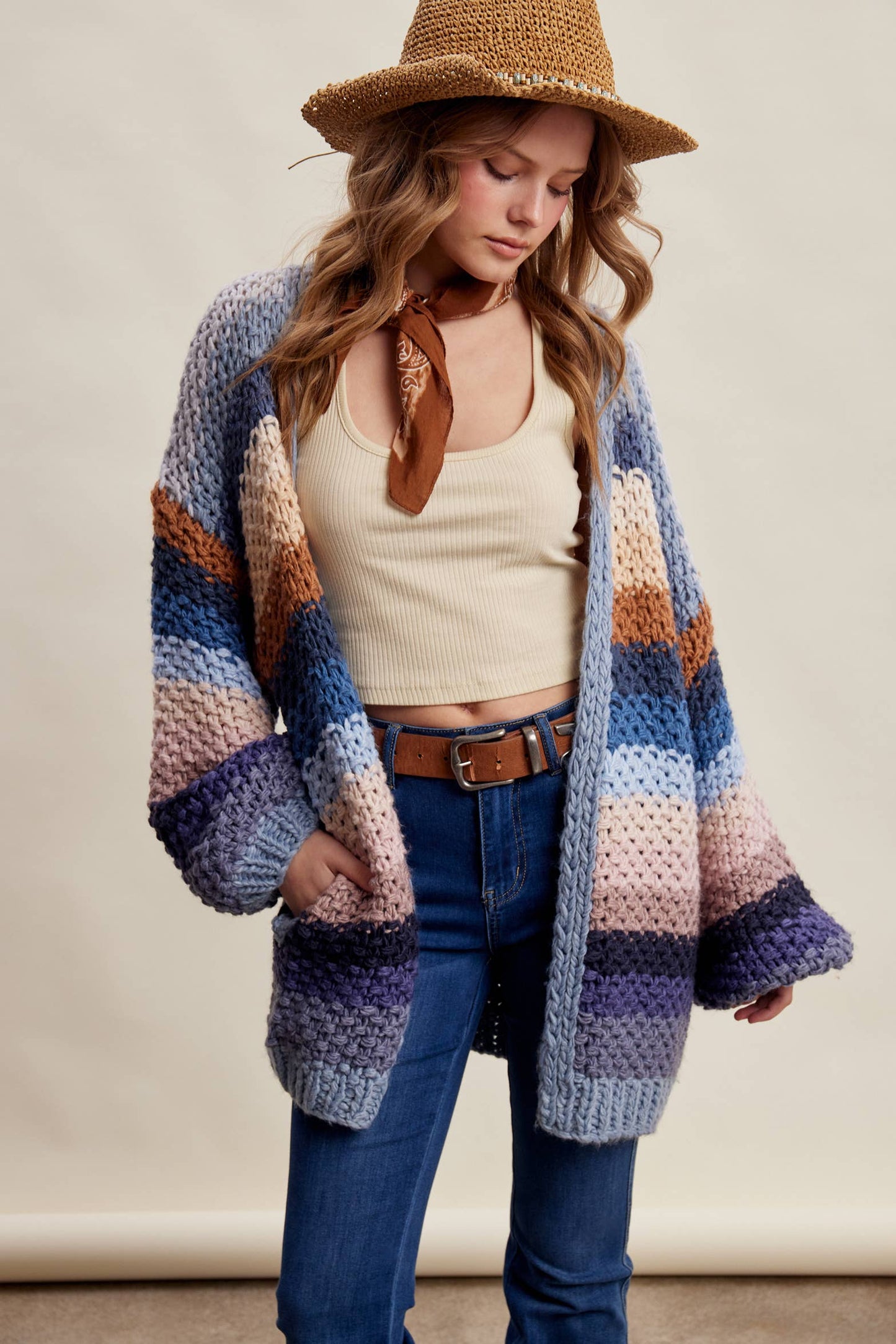 Rainbow Hand-Crochet Open Cardigan