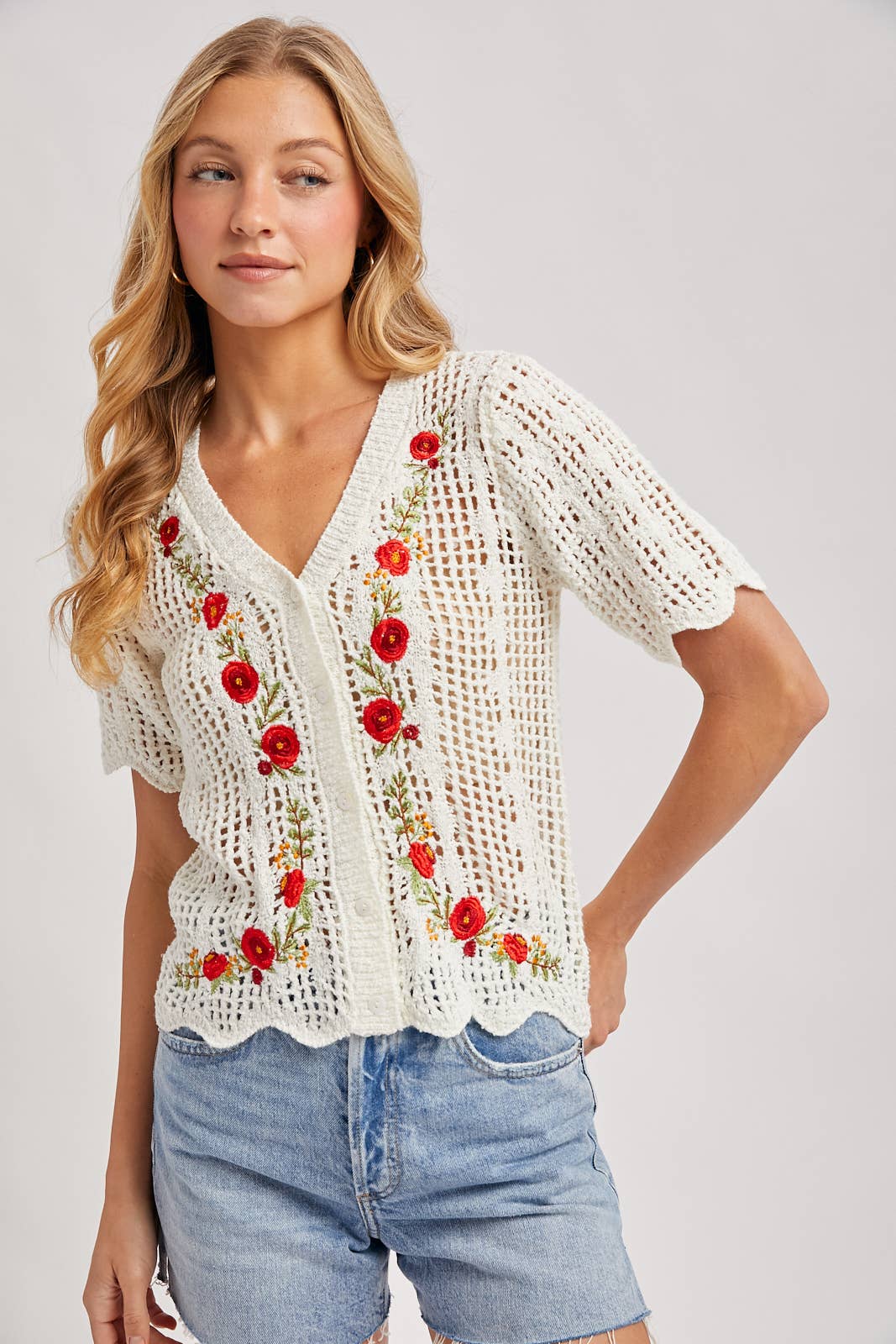 Floral Embroidered Crochet Cardigan