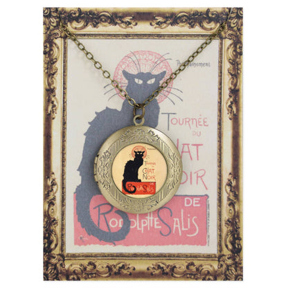 Chat Noir Fine Art Gold Locket Necklace