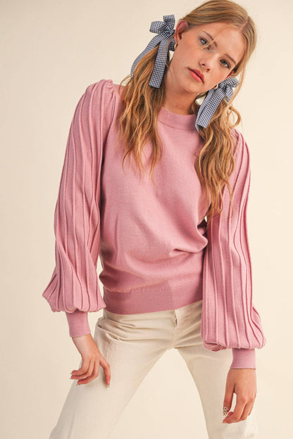 Striped Texture Puff Sleeve Sweater