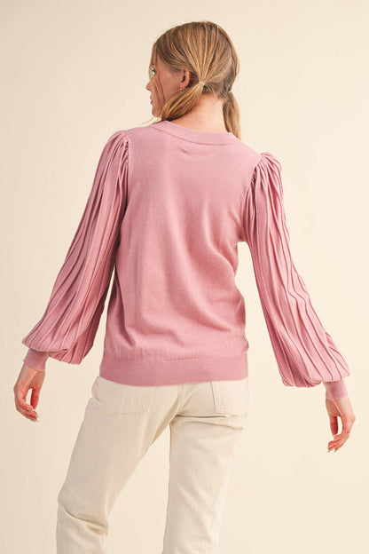 Striped Texture Puff Sleeve Sweater