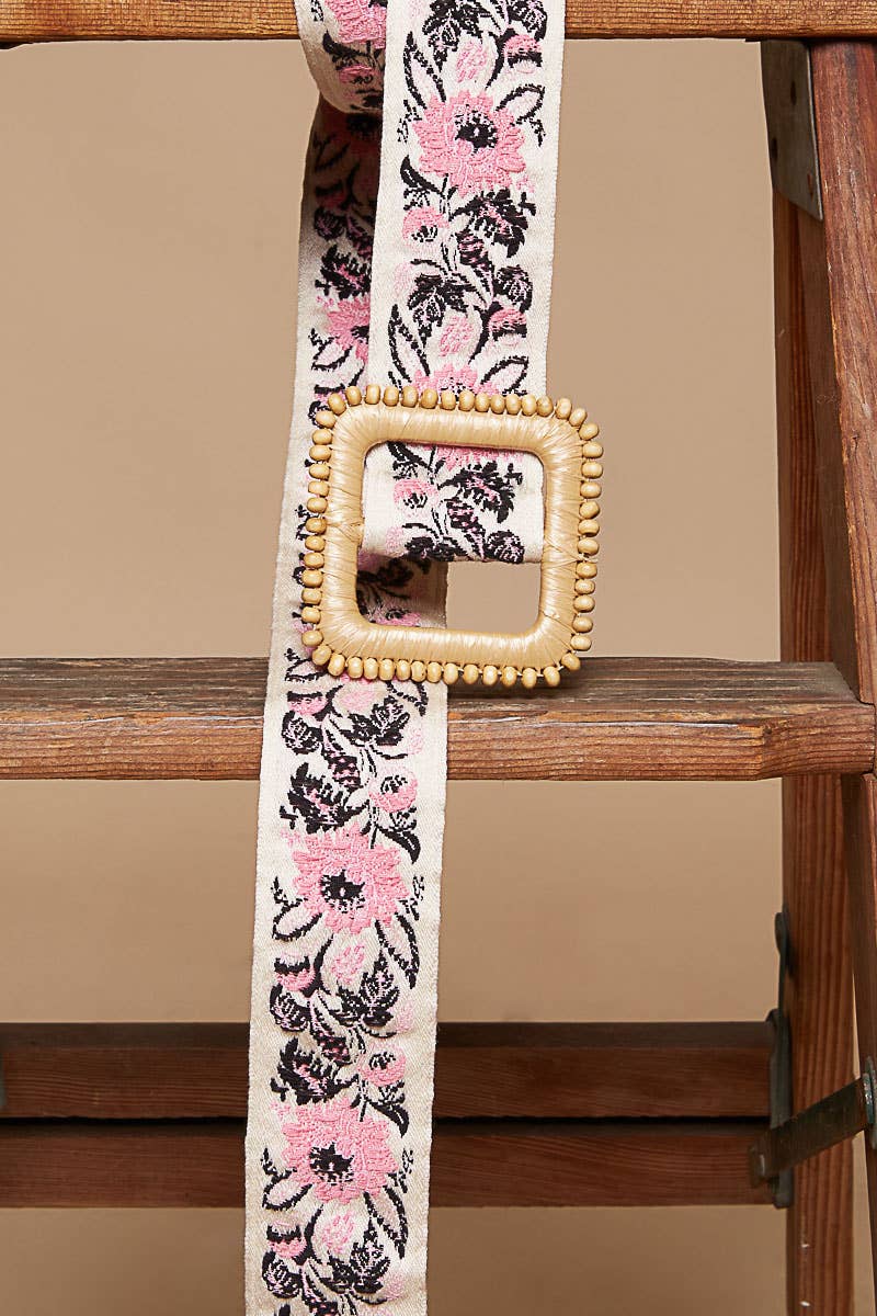 Pink Floral Print Buckle Belt