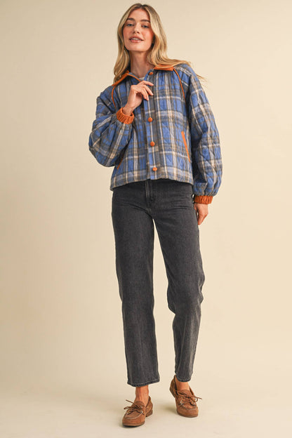 Plaid & Corduroy Contrast Quilted Jacket