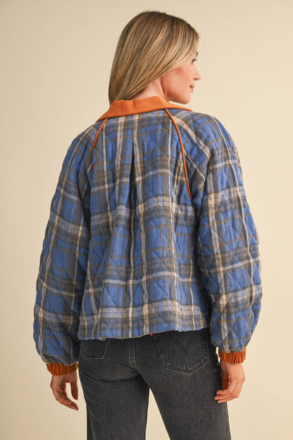 Plaid & Corduroy Contrast Quilted Jacket