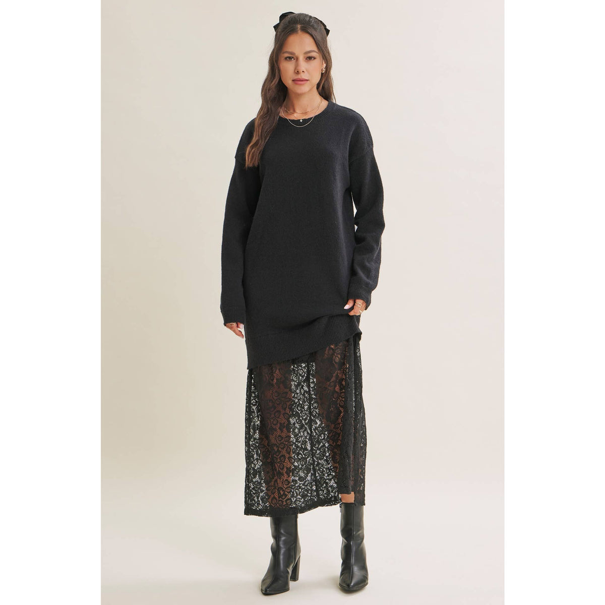 Lace Layered Maxi Sweater Dress