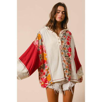 Knit and Print Mixed Hoodie