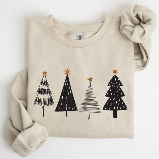 Minimalist Christmas Trees, Winter, Snow, Santa Sweatshirt