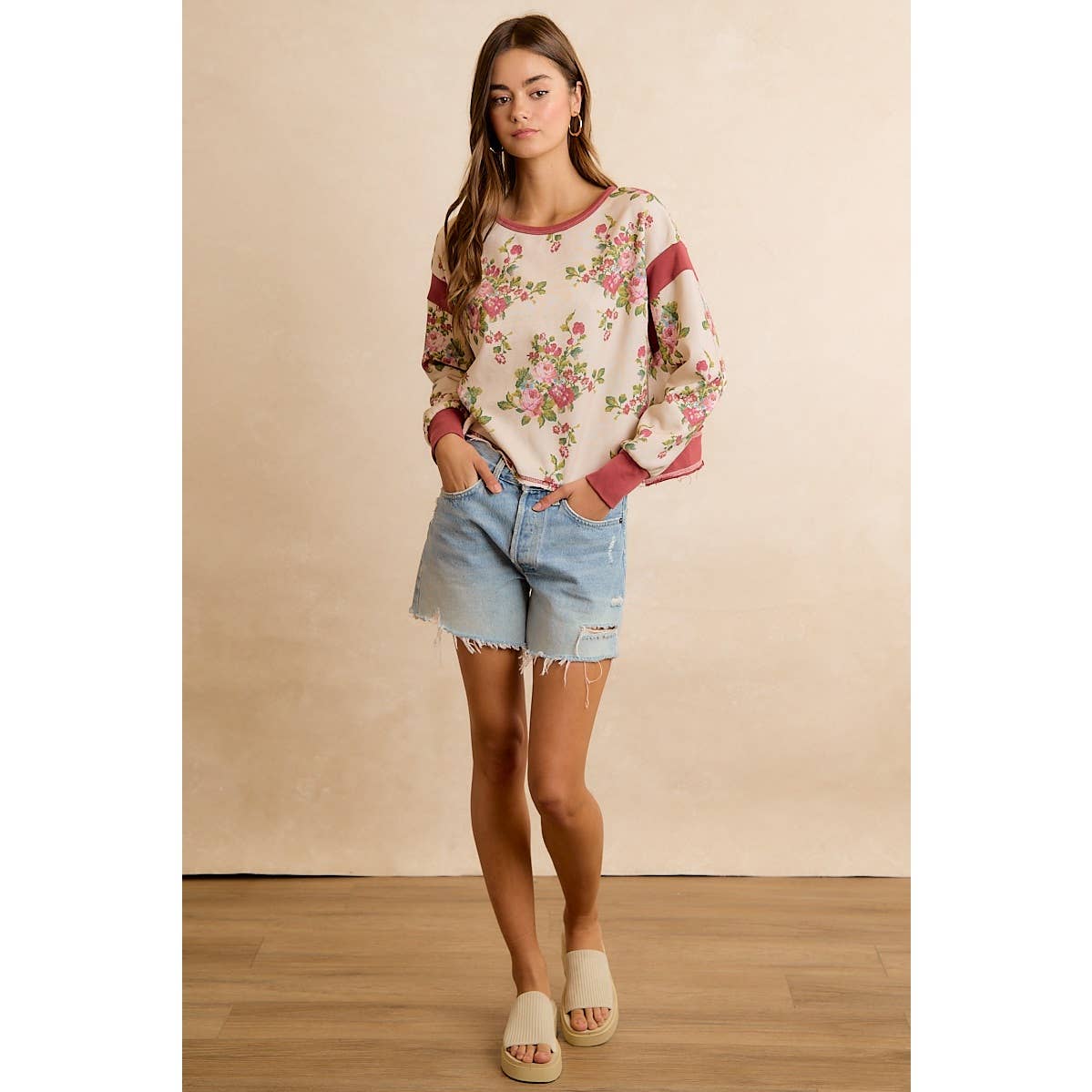 Floral Brushed Terry Open Back Top