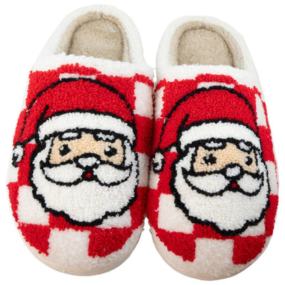 Santa Red Checkered Christmas Women's Slippers