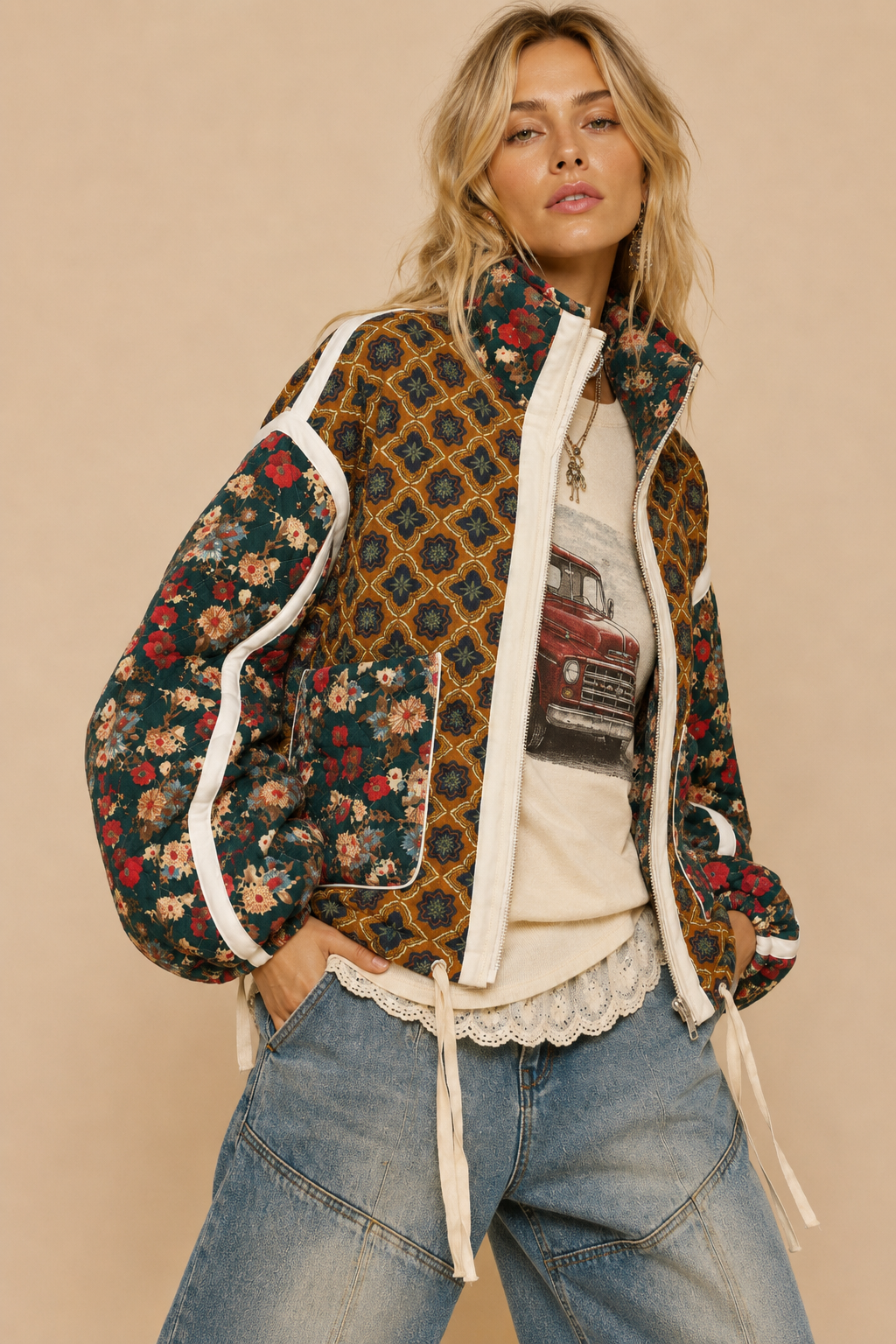 Patchwork Quilted Bomber Jacket