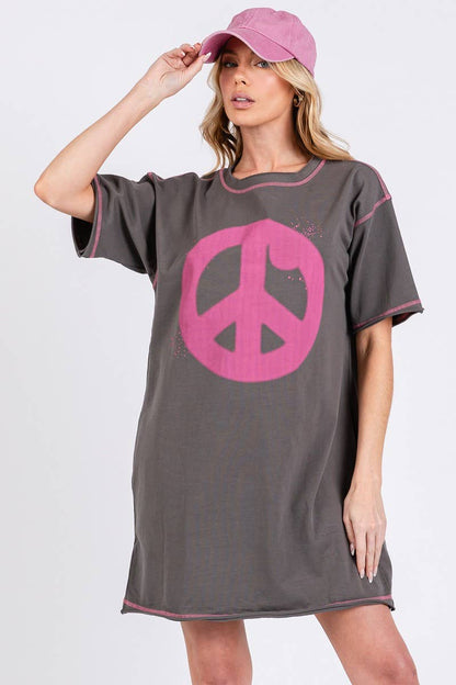 Peace Print Cotton Mini Dress