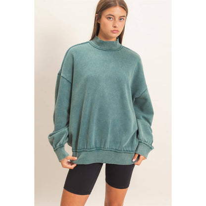 Acid Washed Mock Neck Sweatshirt