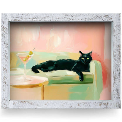Nine Lives & One Martini Wood Framed Wall Art