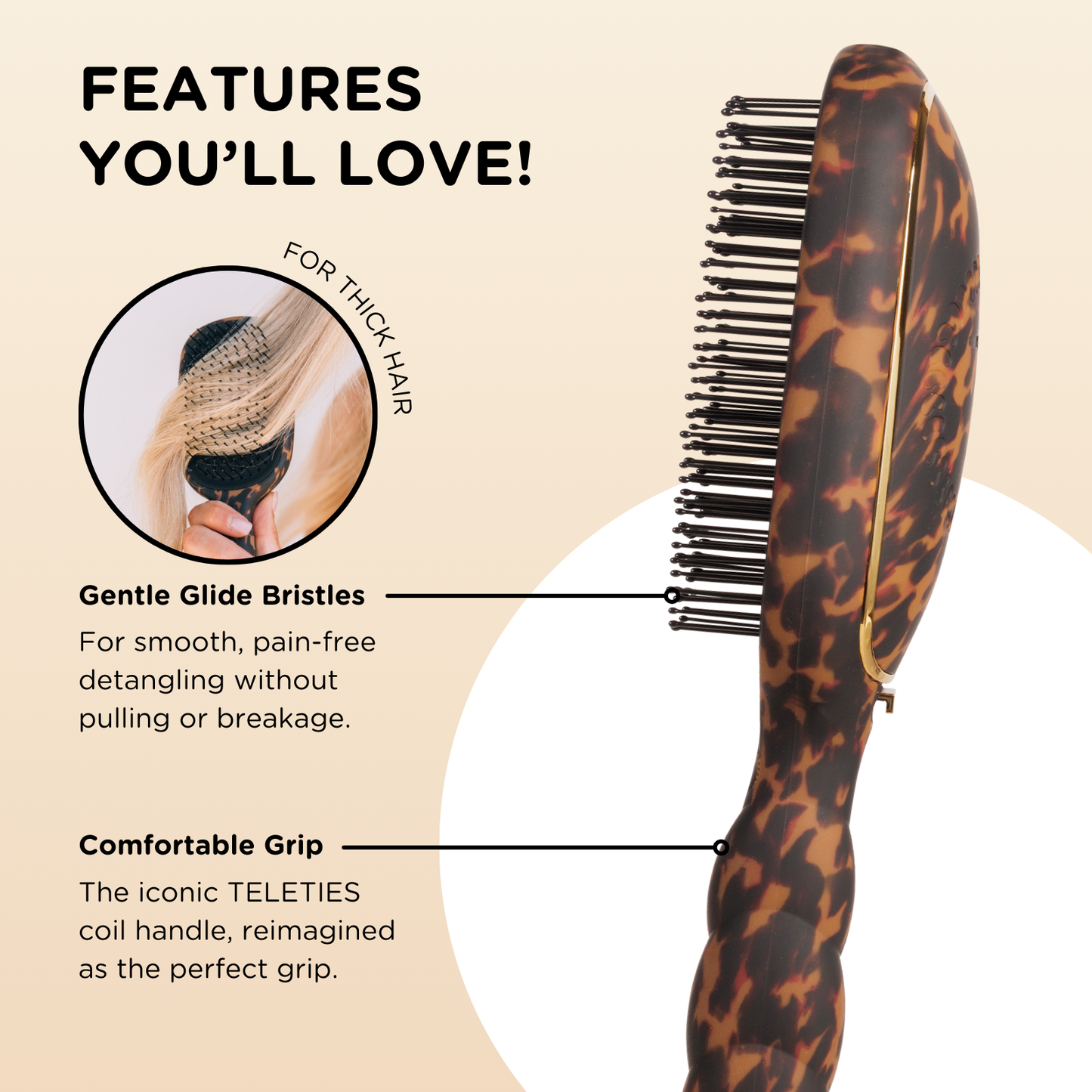 Detangler Hair Brush for Thick Hair - Tortoise