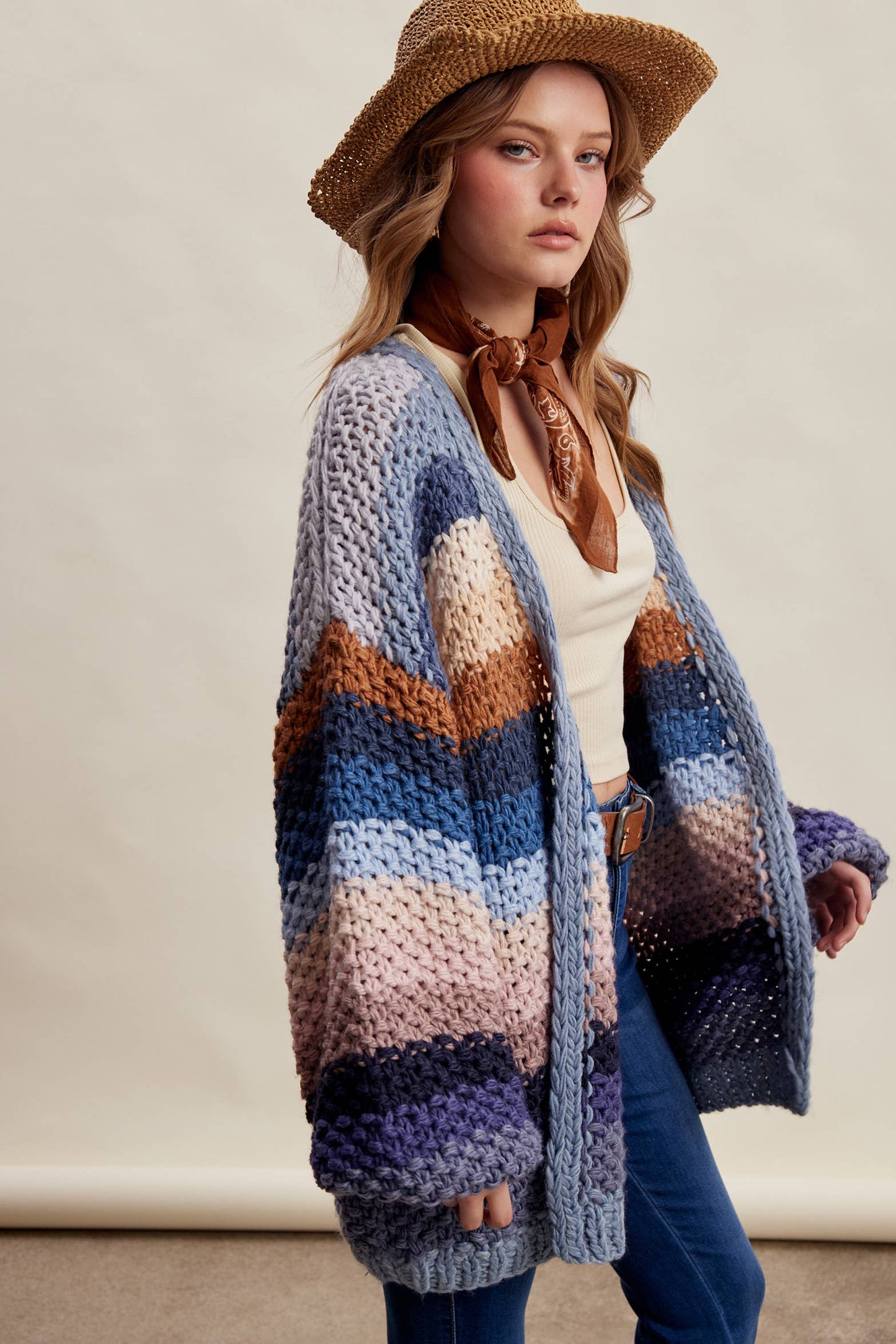 Rainbow Hand-Crochet Open Cardigan