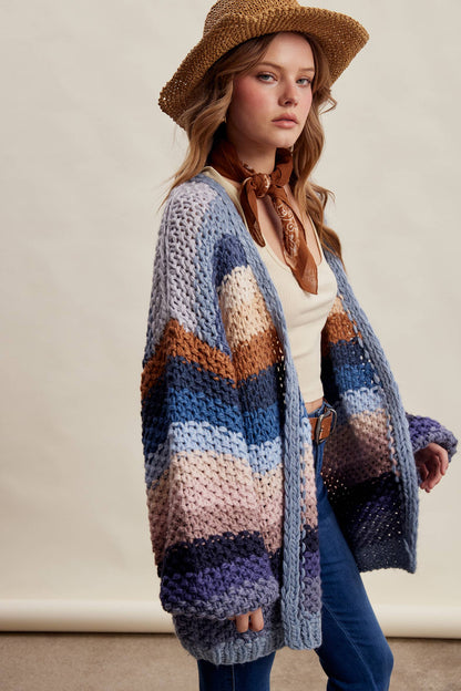 Rainbow Hand-Crochet Open Cardigan