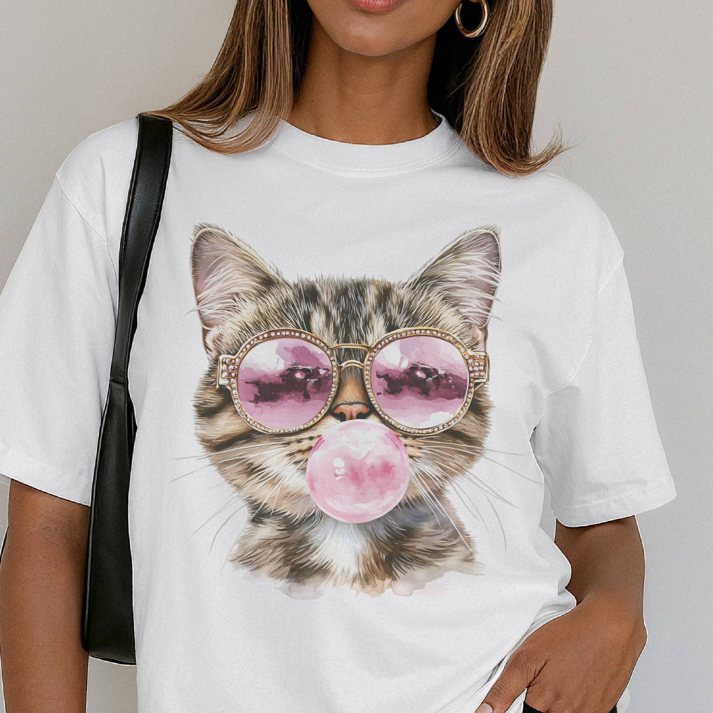Kitten Bubblegum and Sunglasses Graphic Tee
