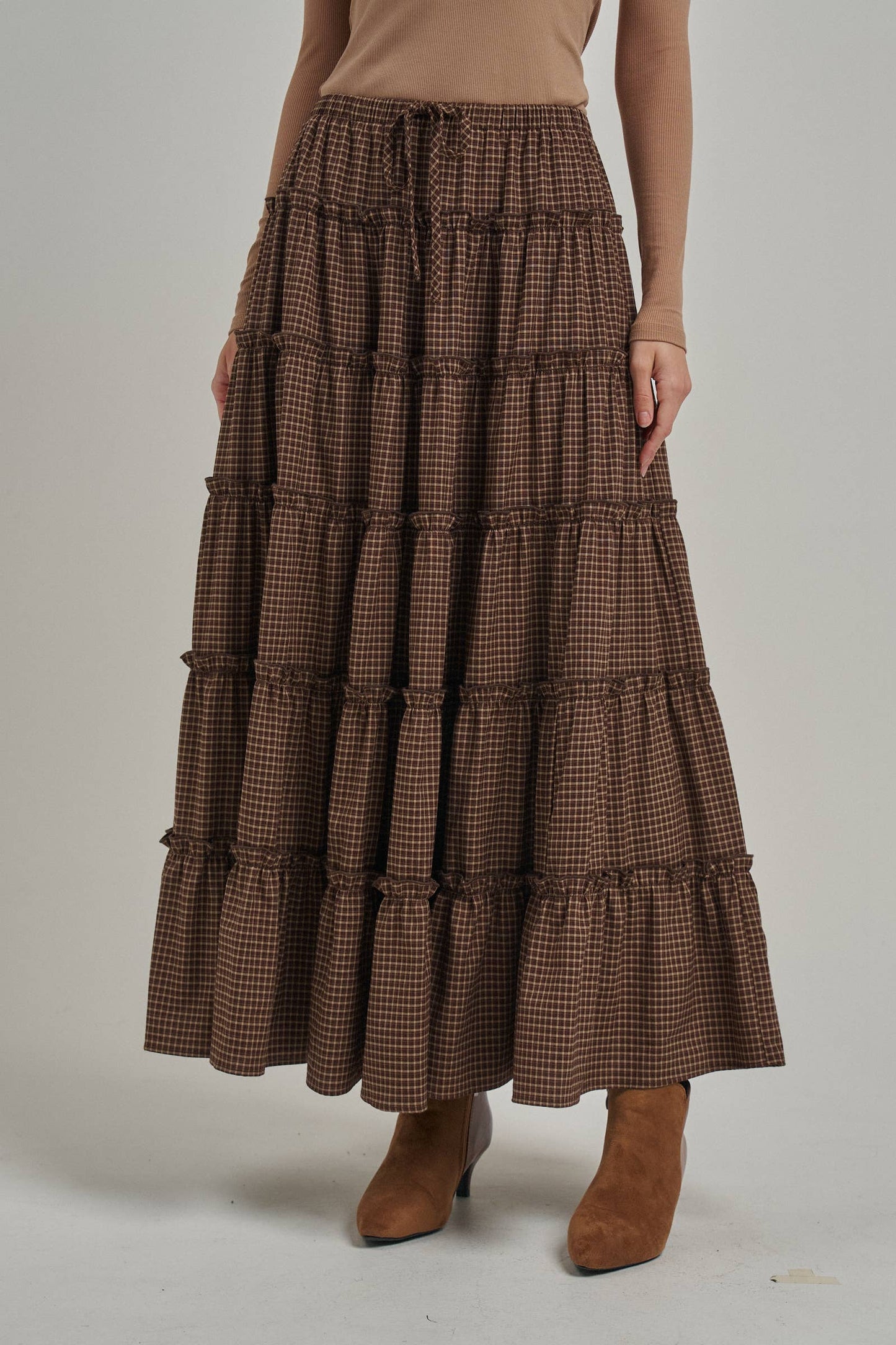 Mini Checkered Tiered Maxi Skirt