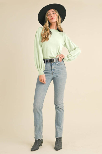 Pointelle Puff Sleeve Sweater