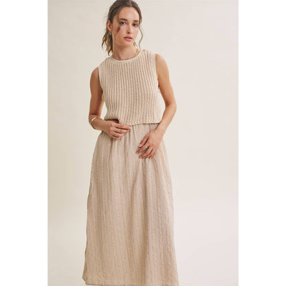 Chunky Sweater Gingham Stripe Mix Media Dress