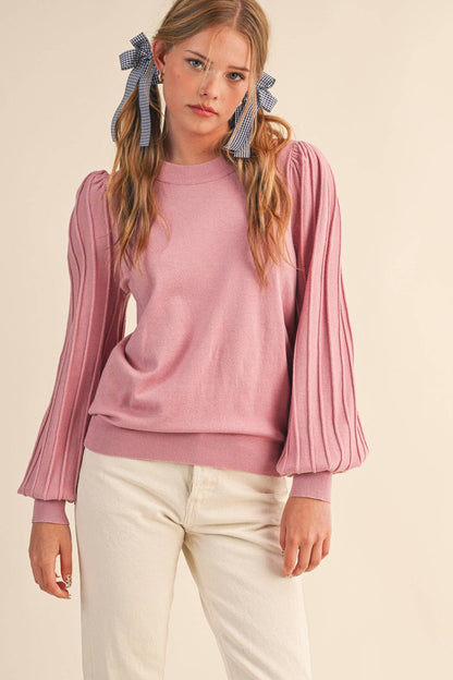 Striped Texture Puff Sleeve Sweater