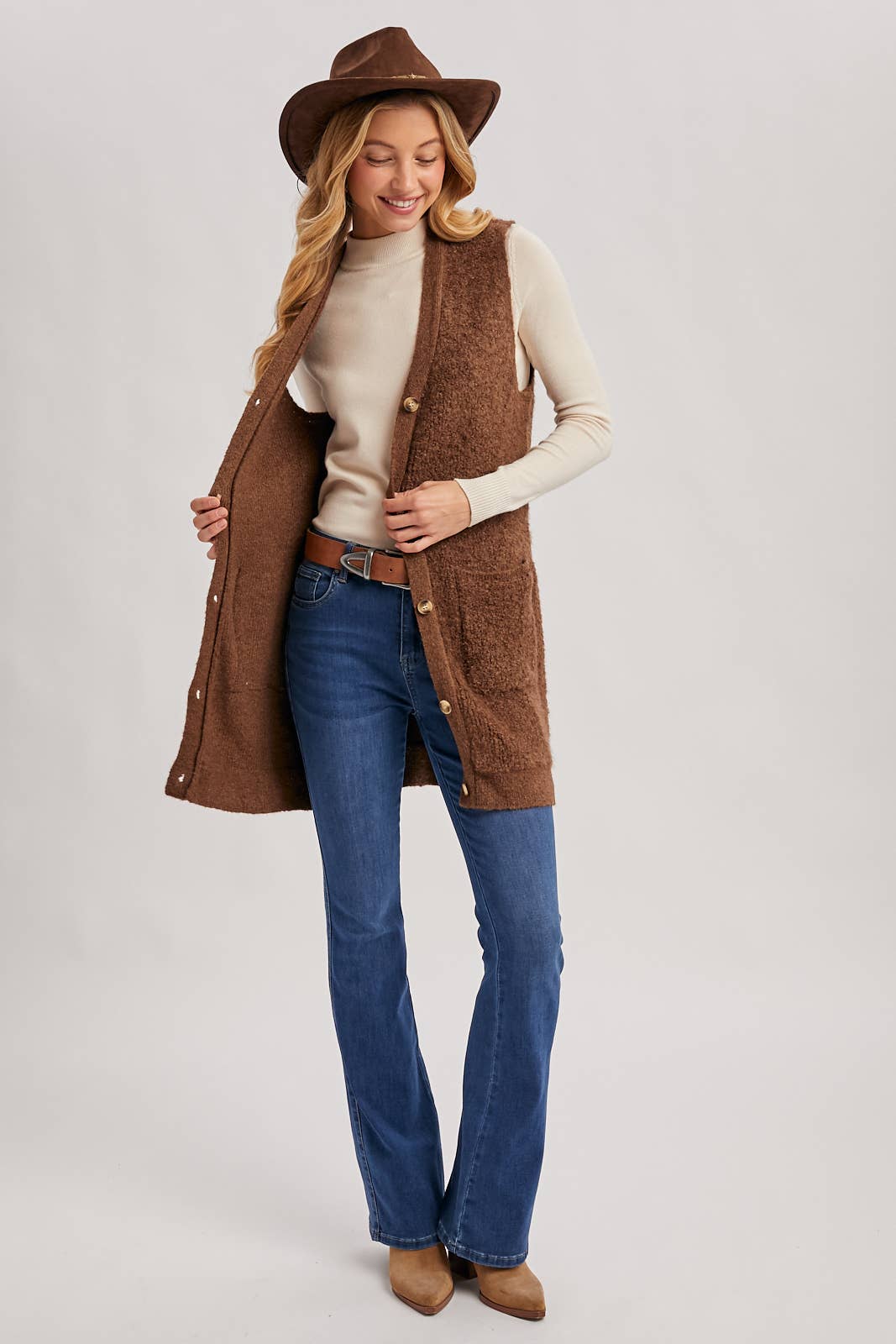 Button Down V-Neck Teddy Knit Vest