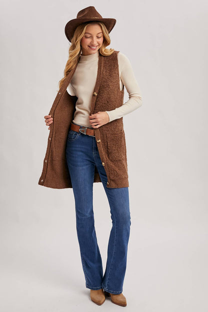 Button Down V-Neck Teddy Knit Vest