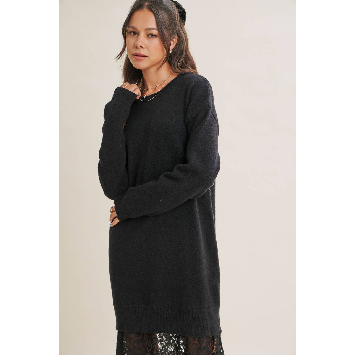 Lace Layered Maxi Sweater Dress