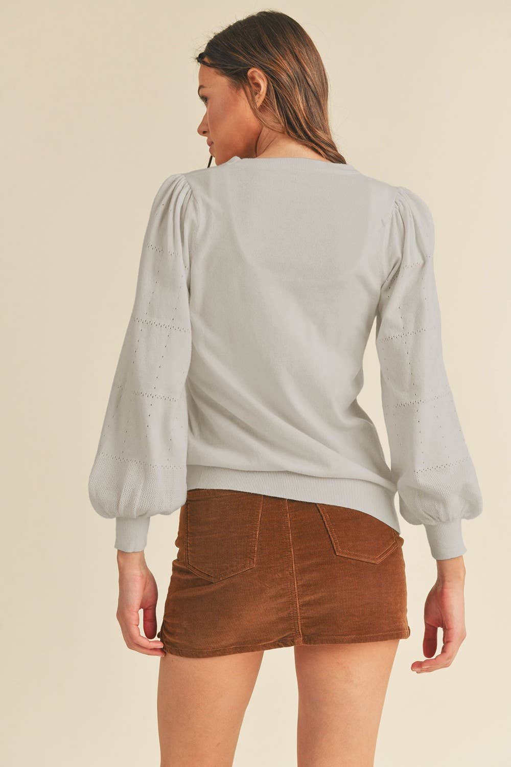 Pointelle Puff Sleeve Sweater