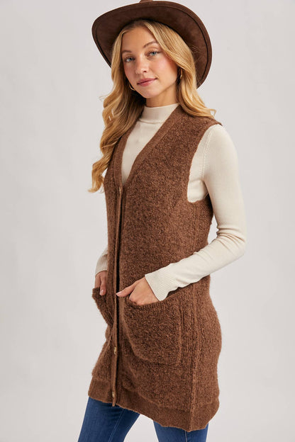 Button Down V-Neck Teddy Knit Vest