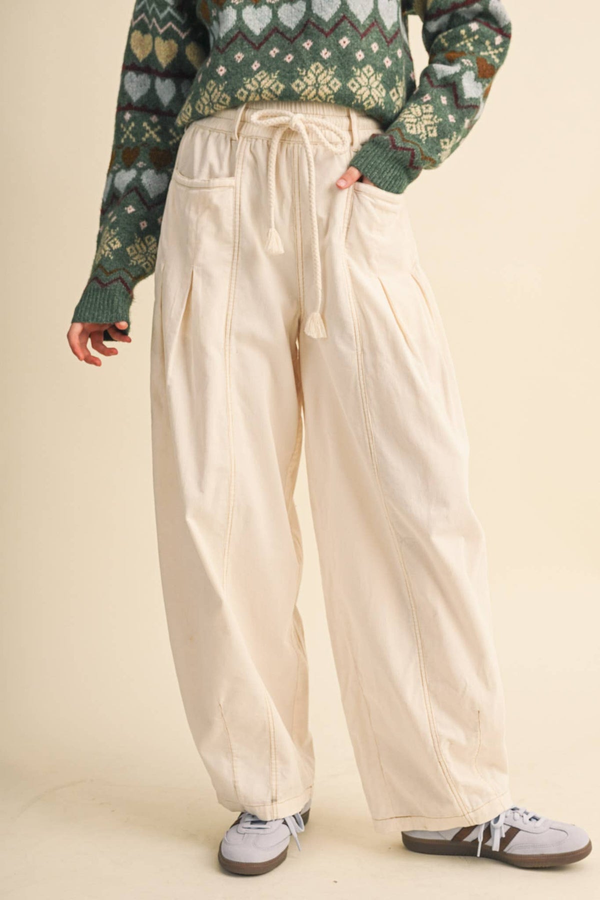 Washed Corduroy Barrel Pants