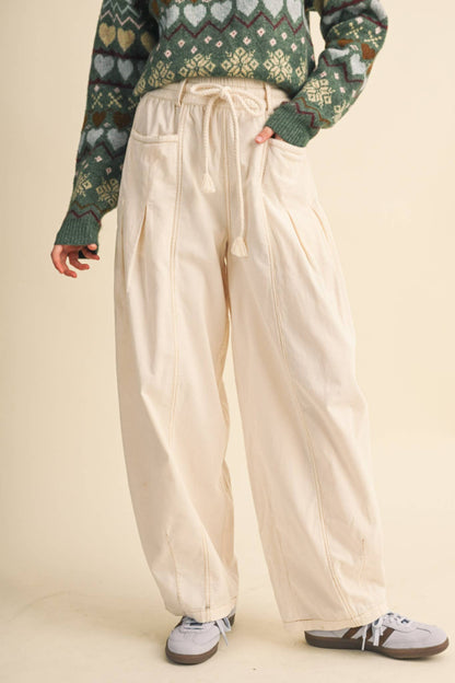 Washed Corduroy Barrel Pants