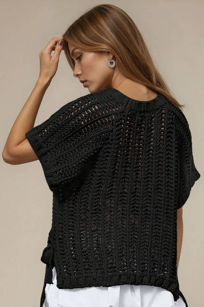 Chunky Crochet Sweater With Side Ties